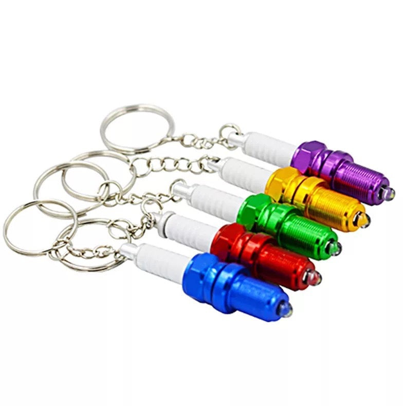 LED light spark plug keychain