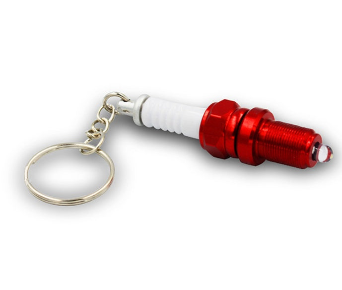 LED light spark plug keychain