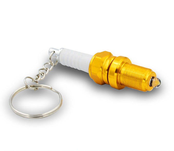 LED light spark plug keychain